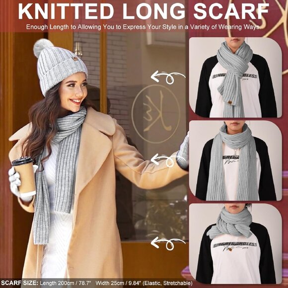 Winter Beanie Scarf Gloves Ear Muffs Fuzzy Socks 5pcs Set for Women Cold Weather - Picture 2 of 4